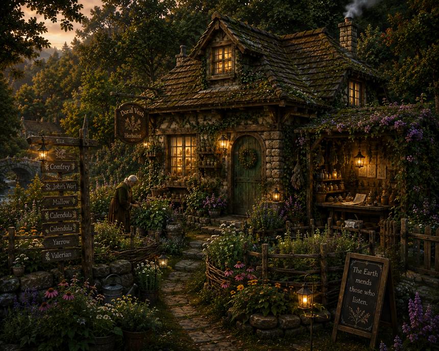 Doral Vesh's cottage and herb garden